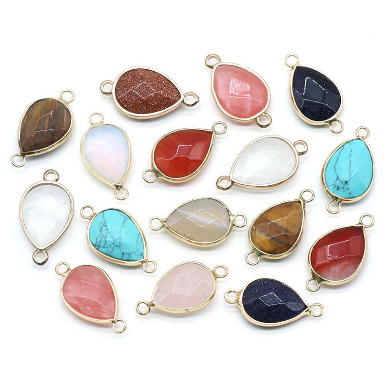 1376-Pingente de gota de água com bainha de cristal natural pendurado duplo com bainha de gota de água pingente de pulseira DIY colar material de jóias