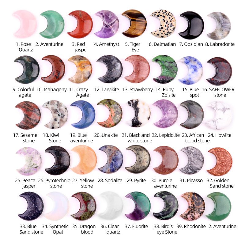 1602-30Mm lua, forma crescente de pedra de ágata de cristal natural DIY lua não porosa acessórios material
