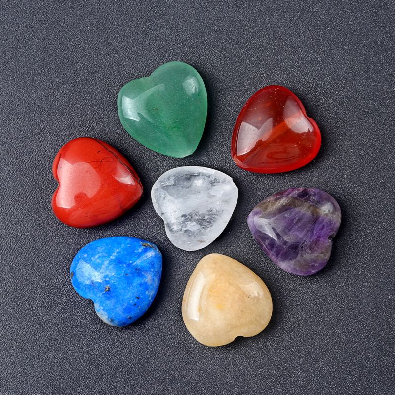 1643-7 pcs, um pacote de contas soltas de amor de pedra com sete veias de 14 mm, colar de cristal de chakra DIY, pulseira, joias em forma de coração.