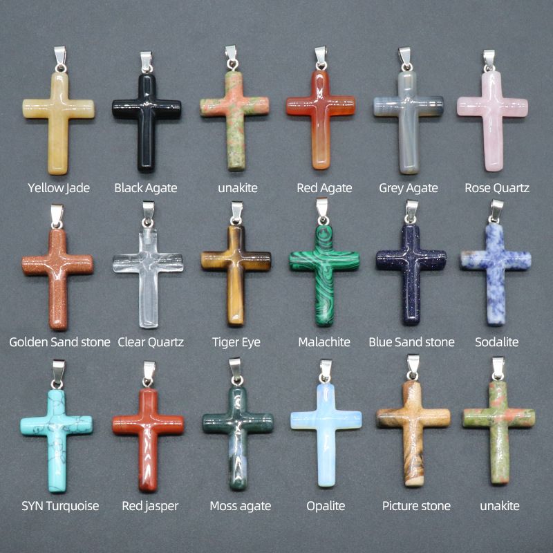 1488-Cristal Natural 40mm Pingente de Cruz Redonda Grande DIY Colar Pingente Chaveiro Jóias