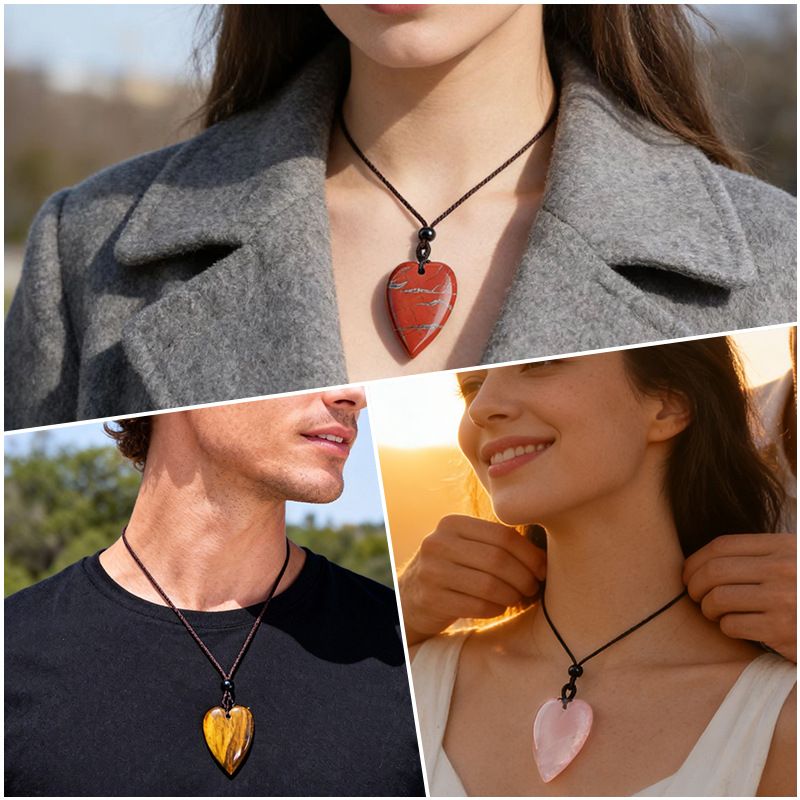 Colar de amor de cristal natural de 40mm, pingente de coração de pêssego de pedra de ágata gravado em forma de coração.