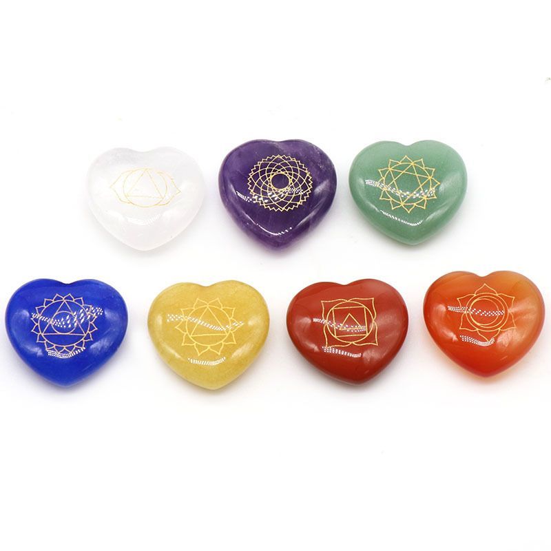 1182-Símbolo do amor colorido pedra de ágata de cristal natural, conjunto de 7 corações de pêssego em forma de coração