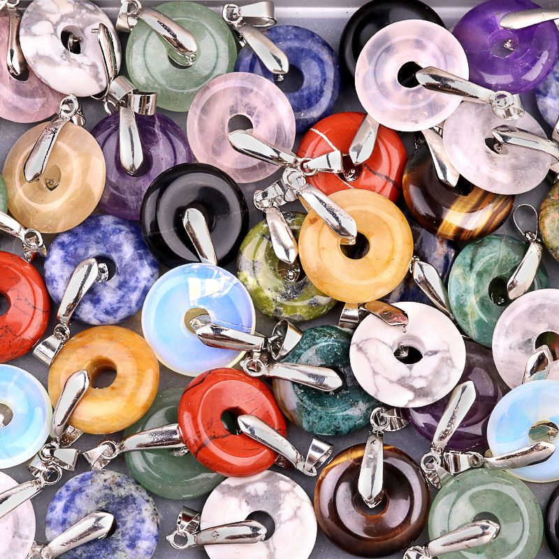 2078-Acessórios de pingente de fivela de segurança para os olhos de ametista, colar de donut de cristal de jade dongling