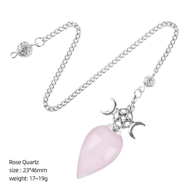 Pêndulo de cristal natural com corrente modelo mensal de gota de água yoga meditação frequência ajustável pêndulo de pedra natural