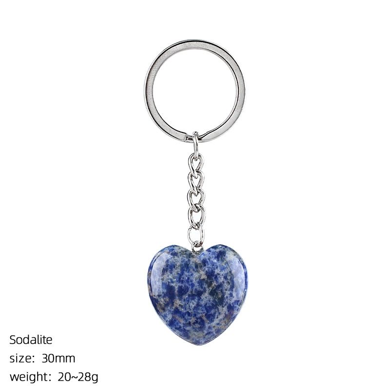 30Mm cristal natural amor chaveiro bonito saco decoração do carro pedra áspera polida pingente de coração de pedra semipreciosa