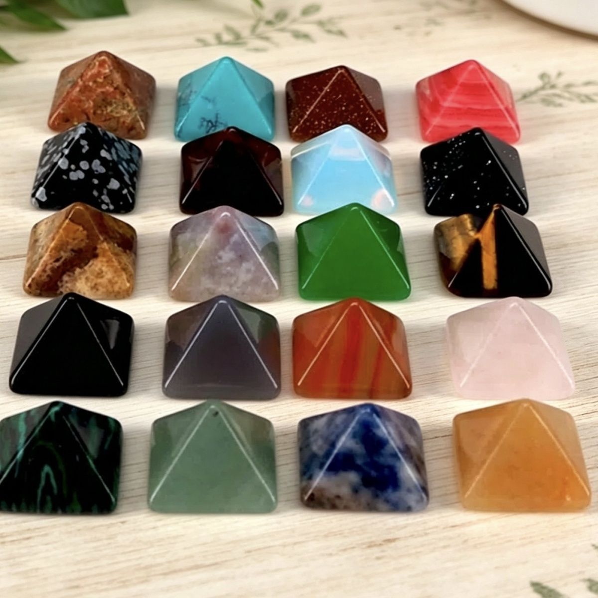 Lote de 7 jóias naturais cristal ágata jade semi-precioso 14mm pirâmide anel ornamento