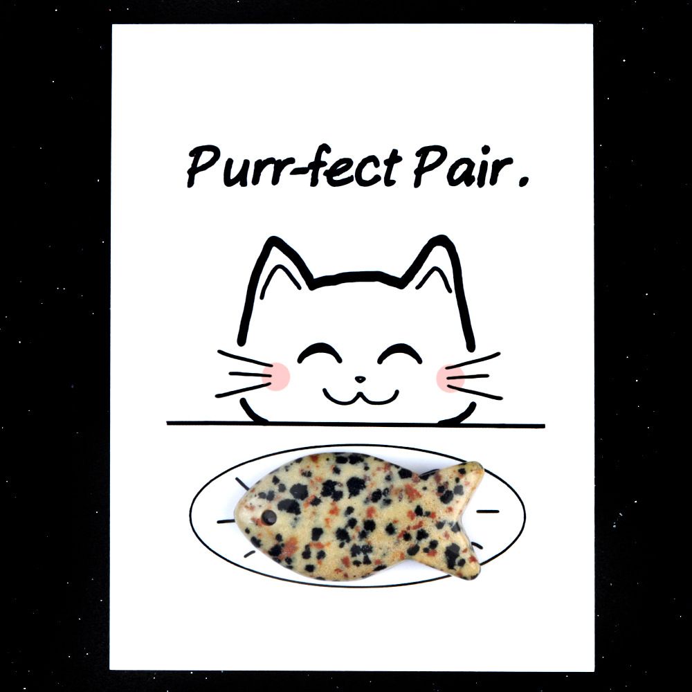 1816-Purr-fect Par Série de Cartões de Cura para Gatos e Peixes Pedra de Ágata de Cristal Natural, Creative Fun