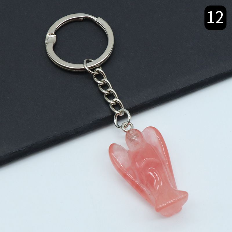 Chaveiro de anjo gravado em pedra de ágata de cristal natural, pingente de bolsa de celular de anjo da guarda.