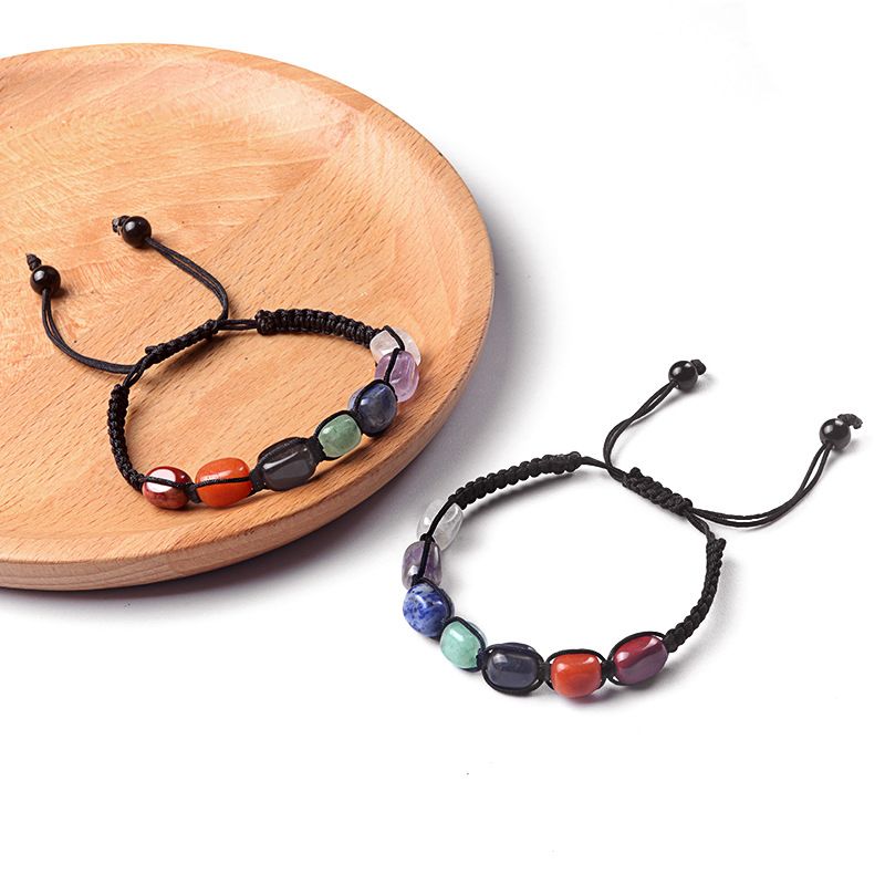 1652-Pulseira de chakra sete veias pulseira de pedra tecida chakra pulseira de jóias de ioga de cristal natural