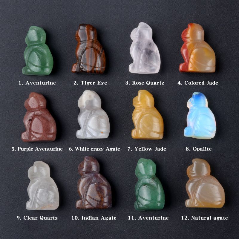 1659-1 polegada de gatinho esculpido em cristal natural de ágata semipreciosa escultura de animais em pé com mini decoração