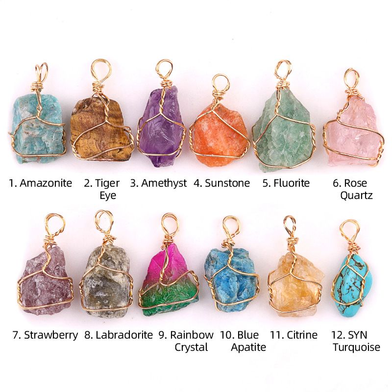 2193-15~ 25 mm de cristal rosa roxo olho de tigre pedra áspera enrolamento pingente brincos de jóias DIY acessórios