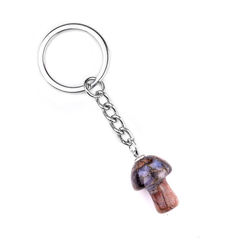 1324-Pedra de cristal natural de ágata 2cm pequeno cogumelo chaveiro pingente bonito saco de jóias pingente pequeno presente
