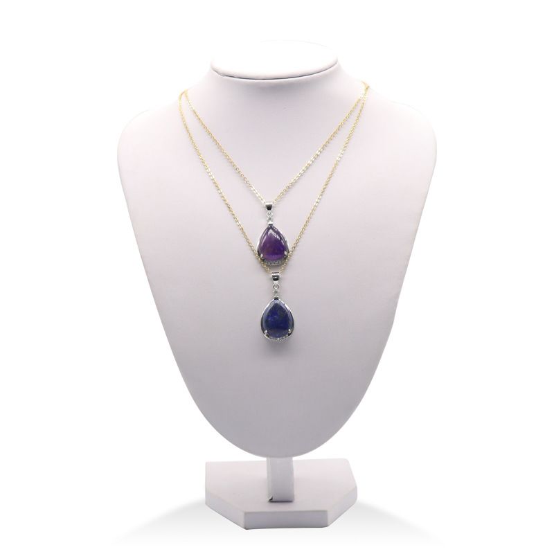 2427 Pingente de gota d 'água de ametista, ágata rosa, olho de tigre, pingente de lápis-lazúli, colar, acessórios de corrente de clavícula feminina.