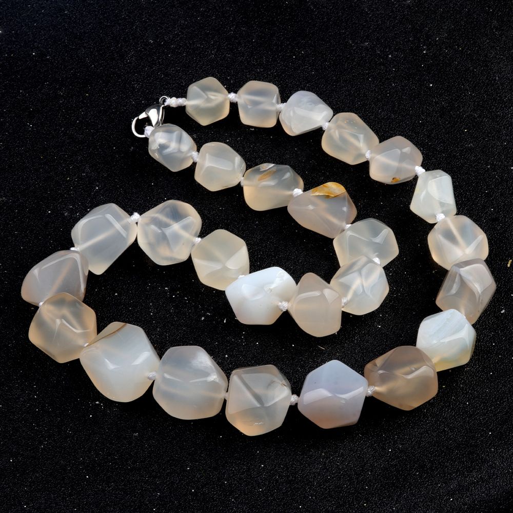 1906-Colar irregular de jade de ágata de cristal natural, pedra bruta polida e polida com colar de forma atada