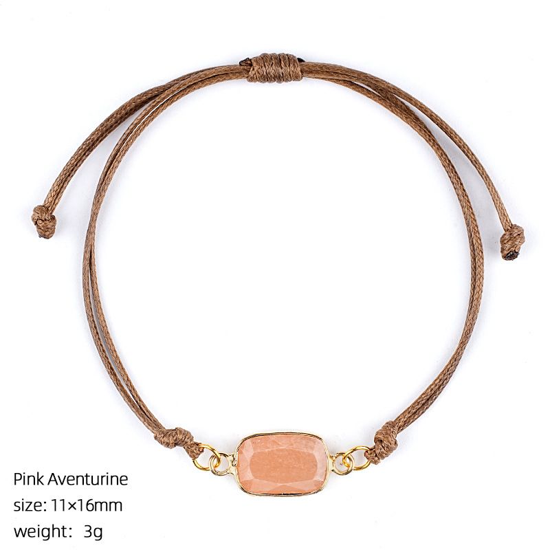 Pulseira de pedra semi-preciosa natural, corda trançada à mão retrô, bainha de corte ajustável, pulseira retangular de cristal natural.