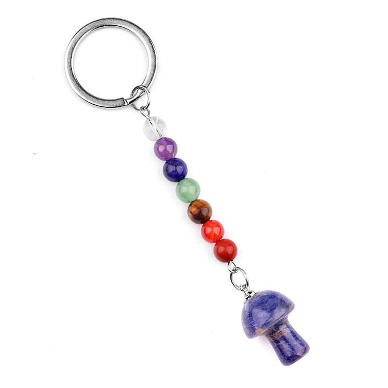 1469-Chave pingente de cristal natural colorido pedra 2cm cogumelo chaveiro saco acessórios presente atacado