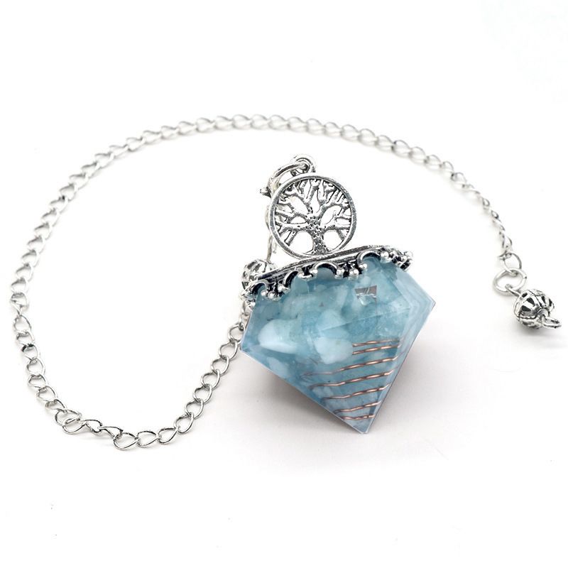 1413-Pêndulo em forma de diamante resina de ágata de cristal natural cascalho pêndulo em forma de diamante