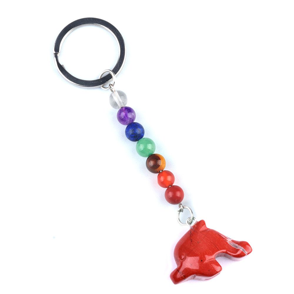 1957-Chaveiro de golfinho de pedra de cristal colorido, pingente de jóias de chakra, pingente de chaveiro de animal pequeno