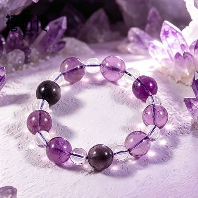 [Xishi Dai] Pulseira de cristal branco de ametista penetrante no gelo, aliviando a ansiedade, senso de design de nicho, pulseira de transbordo