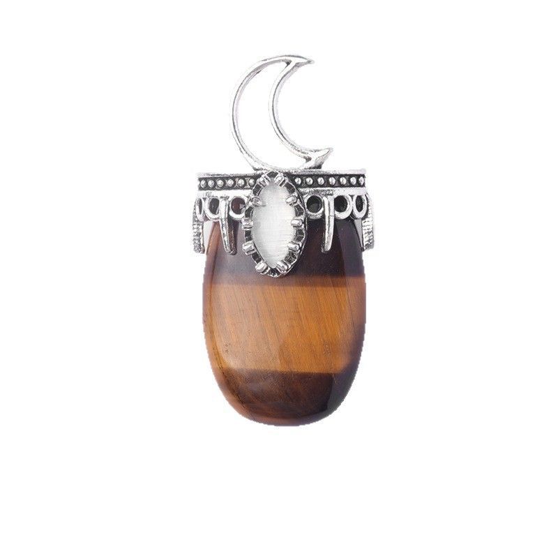 1615-Cristal natural ágata pedra incrustada liga Sol Lua estrela pingente de pedras preciosas colar DIY pingente de jóias