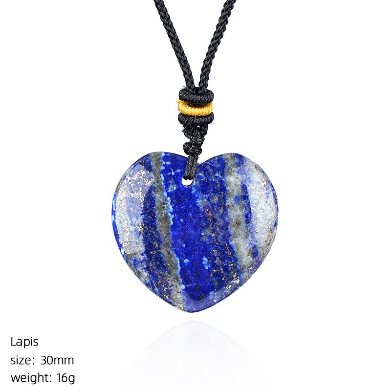 Colar de amor de cristal natural de 30Mm, pingente de coração de pêssego de pedra áspera simples para homens e mulheres do Dia dos Namorados com gravura em forma de coração de pedra natural.
