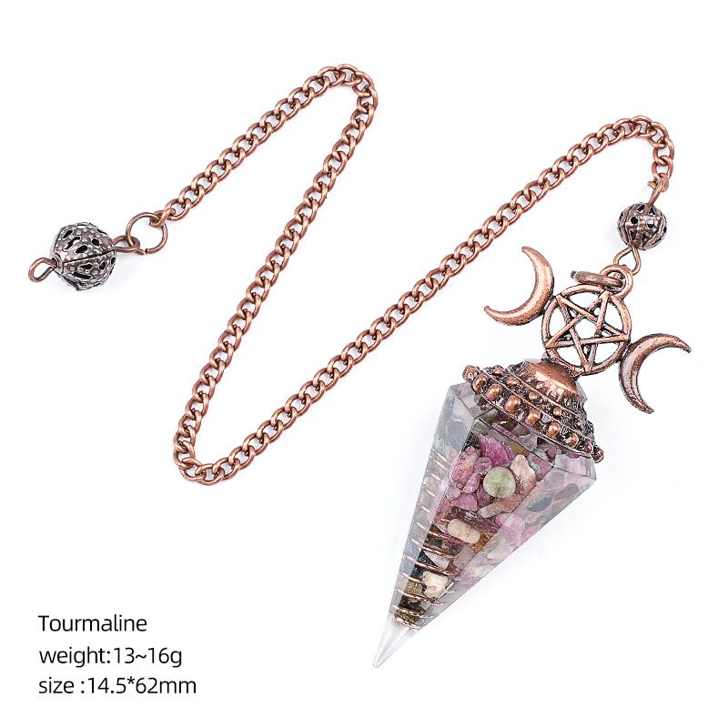 Pingente de pêndulo de cristal natural Triatlo vermelho antigo Hexagonal Cone Yoga Meditação Pêndulo de resina de frequência ajustável