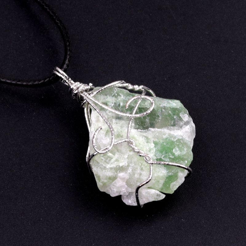 1414-Pingente de seda com enrolamento de pedra áspera citrina, ametista branca rosa fluorita Dongling jade acessórios de colar de pedra irregular