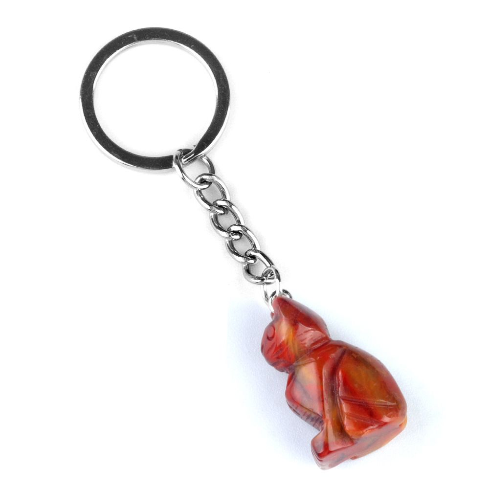 1943-Gravado gatinho chaveiro, pedra de cristal gravado animal pingente chaveiro
