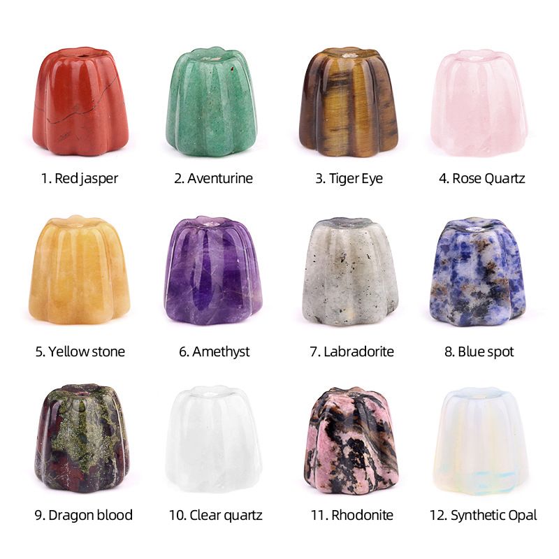 2060-Pedra de ágata de cristal natural esculpida base de incenso de flor, inserção de incenso de pedra de aromaterapia de cristal pequeno ornamento