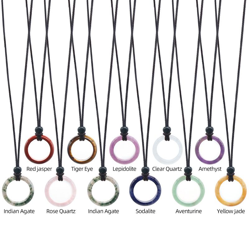 1435-Colar de Anel de Pedra de Cristal Natural Anel de Correr Clavícula Círculo Feminino Colar Simples Jóias