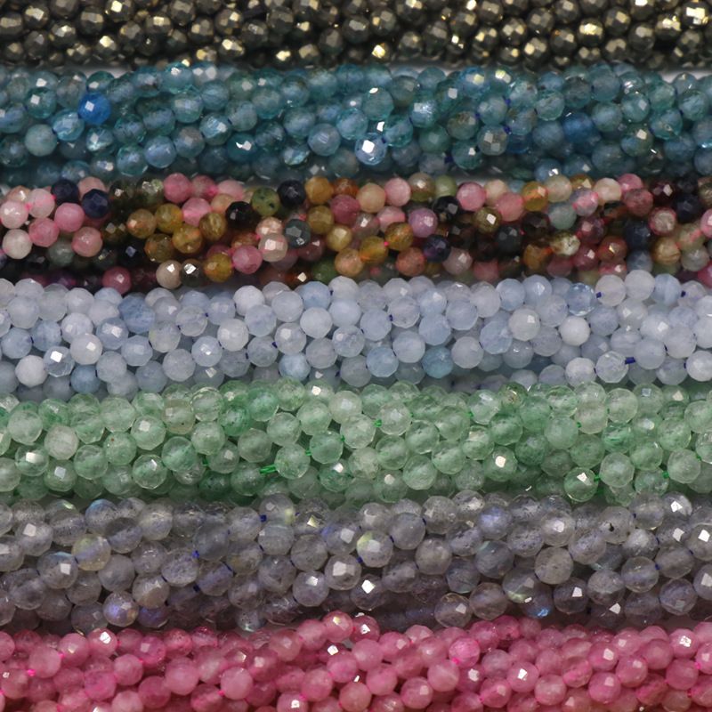258-Turmalina cristal granada água-marinha padrão vermelho corte 3 mm contas soltas DIY pequenas contas redondas acessórios material