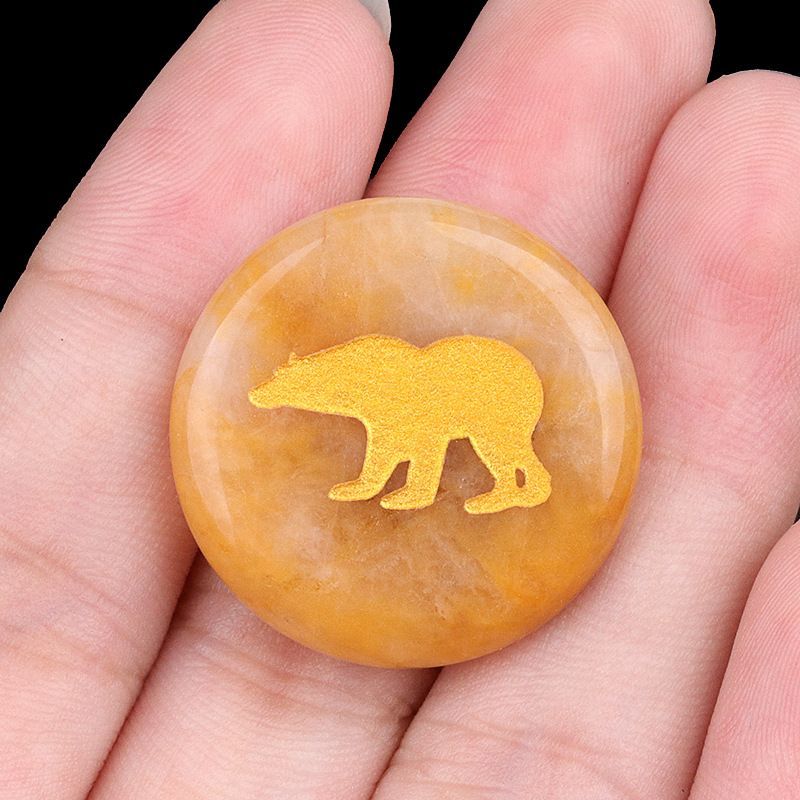 2199-Pedra de ágata de cristal natural gravada urso disco de 25mm pedra semipreciosa gravada padrão animal decoração criativa
