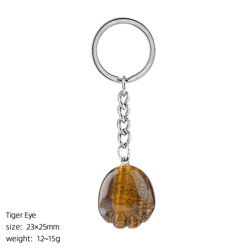 Pé de cristal natural chaveiro DIY saco de roupas bonito gravura decorativa semi-preciosa gato garra pingente