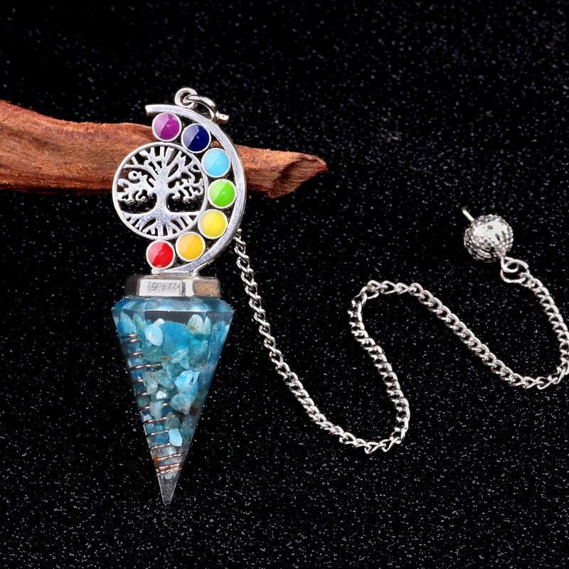 2145-Nova Árvore Colorida da Vida Resina De Cascalho De Cristal Hexagonal Cone Pêndulo Yoga Ornamento De Meditação