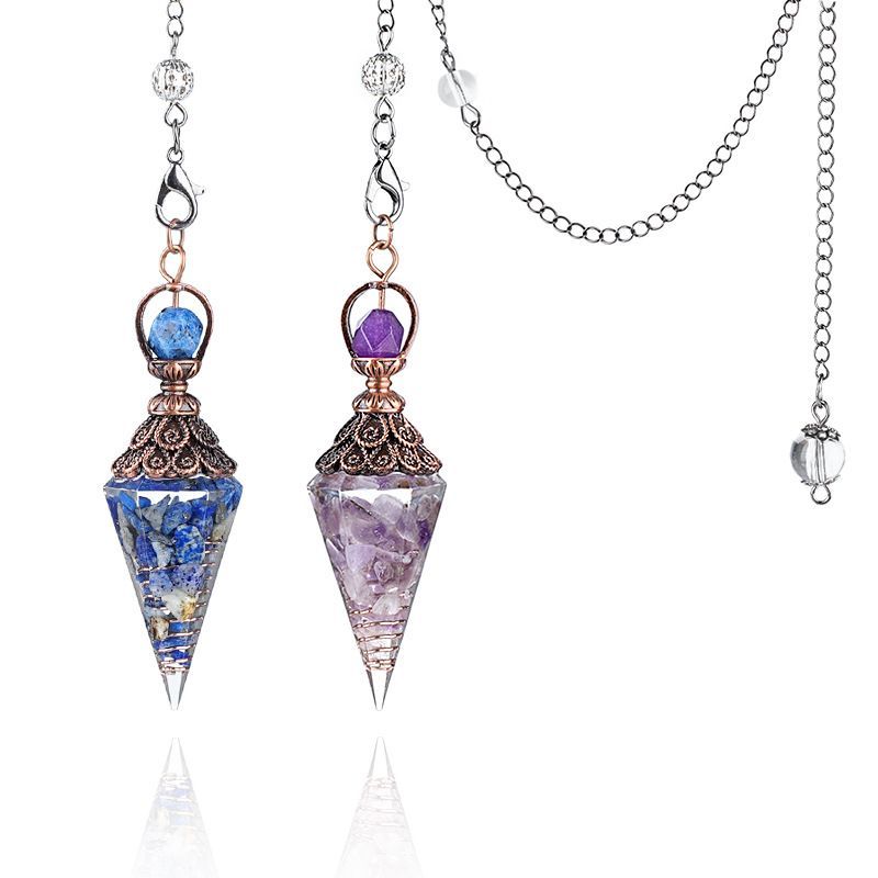 Pingente de pêndulo de cristal de bronze personalizado europeu e americano hexagonal Cone Rhombus Yoga Meditação Pêndulo de resina de frequência ajustável
