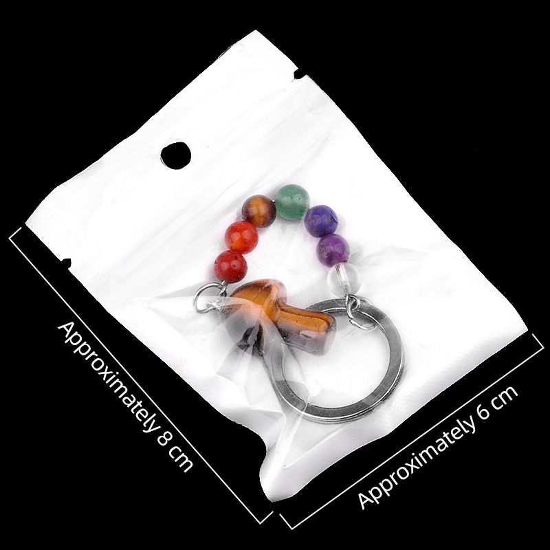 1469-Chave pingente de cristal natural colorido pedra 2cm cogumelo chaveiro saco acessórios presente atacado