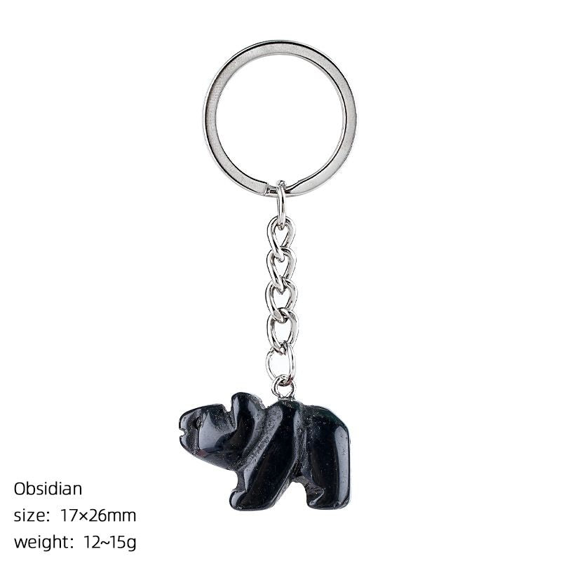 Pedra natural urso polar chaveiro criativo saco acessórios animais pedra cristal gravado urso pingente