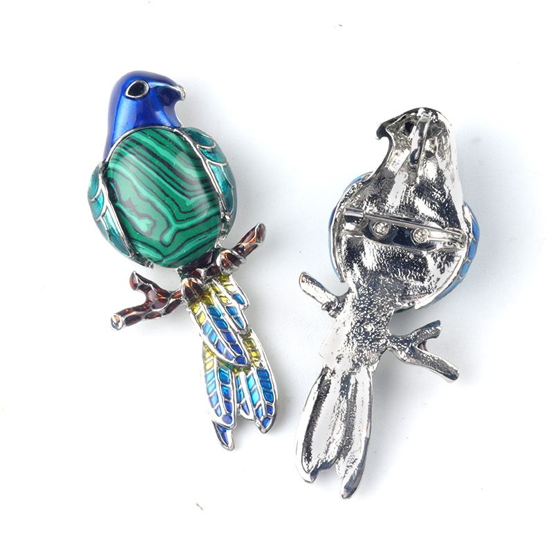 1682-Pingente de broche de papagaio Pingente de broche de gema incrustado com pino de pedra de ágata de cristal, colar