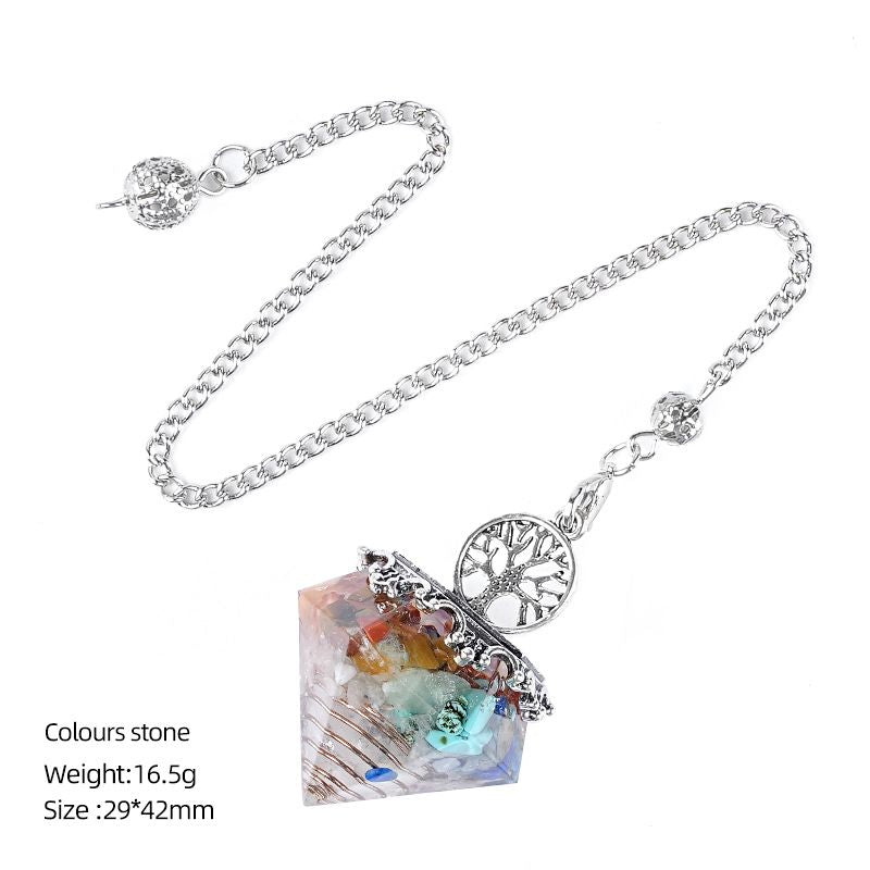 Pingente de pêndulo de cristal natural Cascalho epóxi Árvore da vida Yoga Meditação Freqüência ajustável Rômbolo Resina Pêndulo