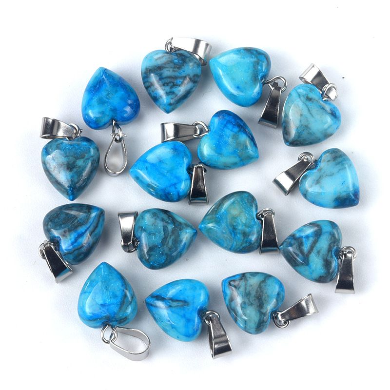 1676-13Mm pingente de amor, pingente de amor de pedra de cristal de ágata natural DIY colar em forma de coração acessórios de jóias
