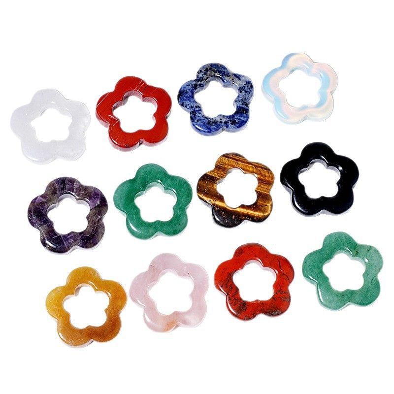 30Mm pingente de flor de cristal natural antigo DIY colar brincos pingente oco pedra áspera flor de ameixa acessórios de jóias