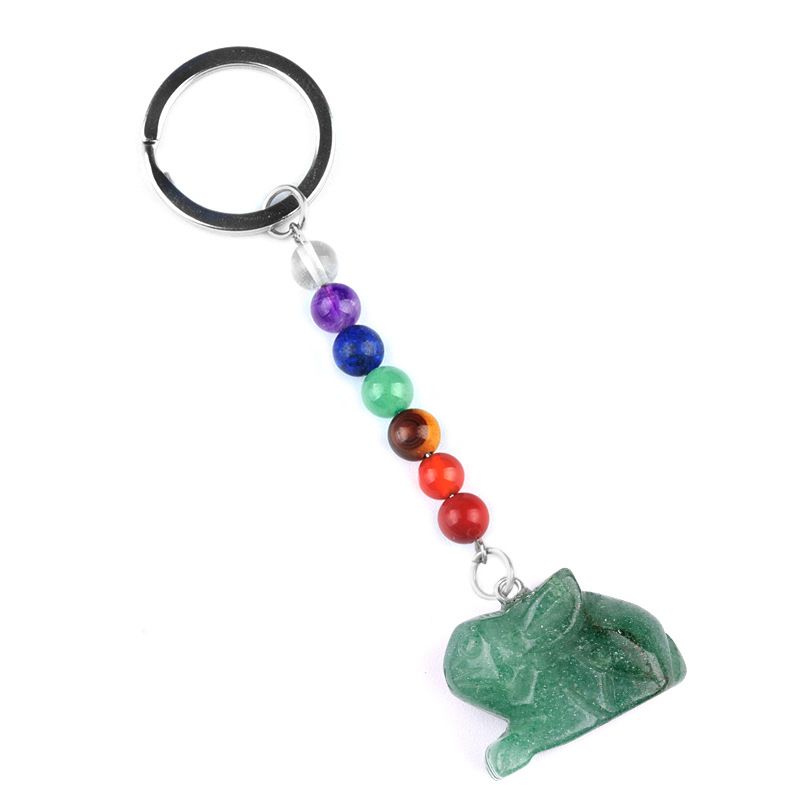 2011-Chaveiro de coelho de pedra de cristal colorido, pingente de jóias de chakra, pingente de chaveiro de animal pequeno.