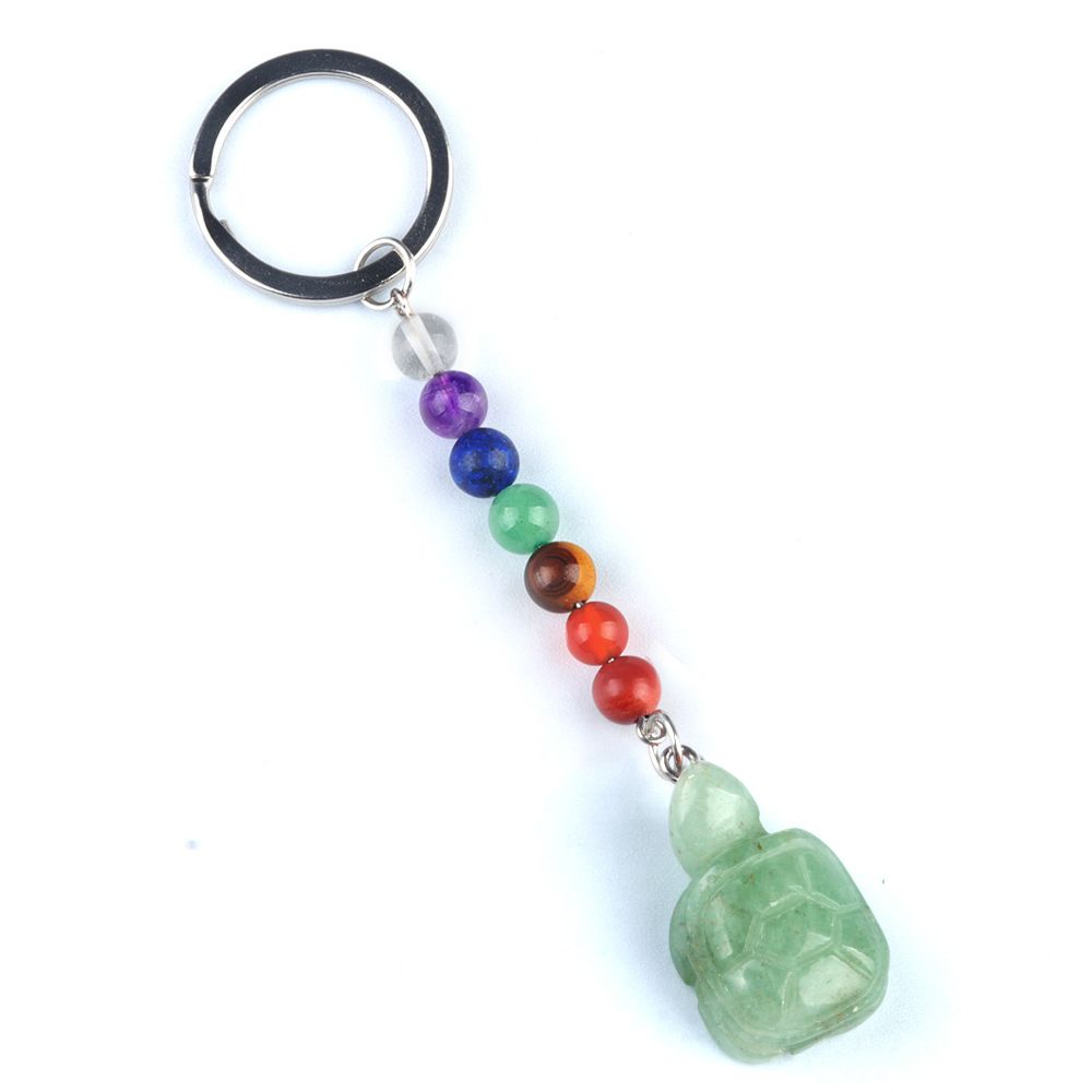 1955-Chaveiro de tartaruga de pedra de cristal colorido, pingente de jóias de chakra, pingente de chaveiro de animal pequeno