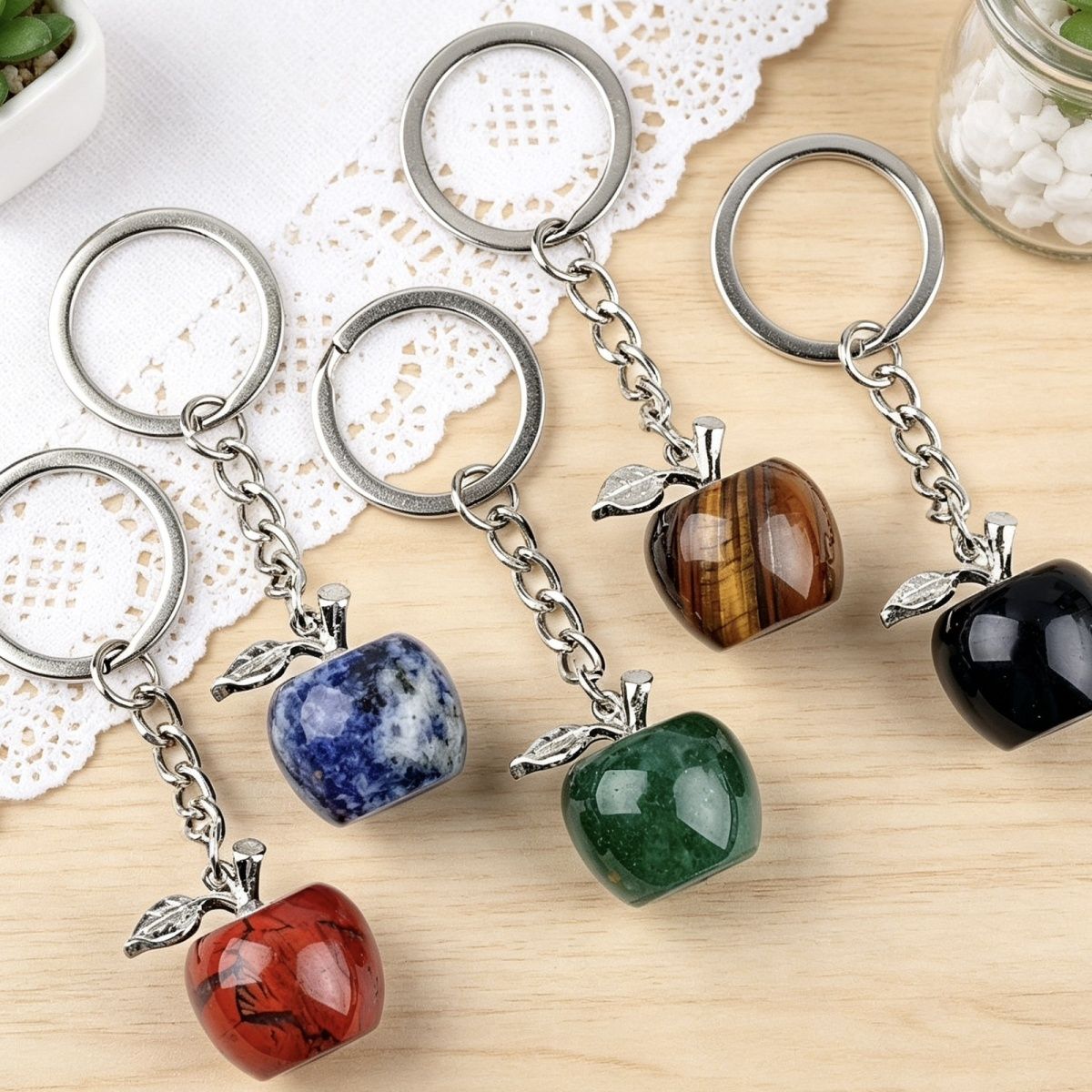 Ágata pedra semipreciosa maçã chaveiro véspera de Natal presente decorativo pedra natural pingente pequeno maçã