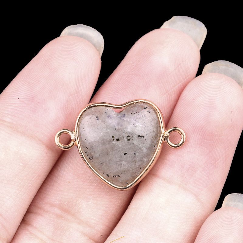 2026-15Mm conector de bainha de amor, pedra semi-preciosa natural amor duplo orifício de suspensão acessórios de jóias DIY