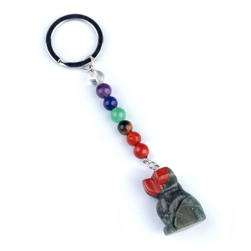 1958-Chaveiro de cachorro de pedra de cristal colorido, pingente de jóias de chakra, pingente de chaveiro de animal pequeno
