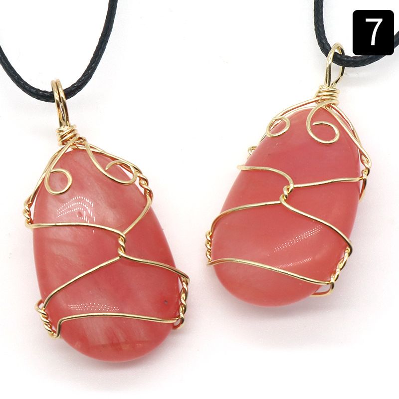 Ágata de cristal natural, pedra semipreciosa, pingente de enrolamento de gota de água, jade Dongling de cristal em pó, colar de pedra olho de tigre.