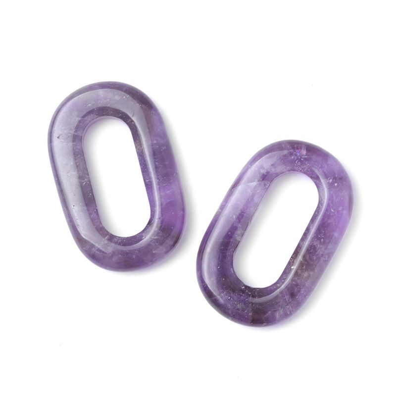 1616-Pingente de anel de ametista natural, pedra semi-preciosa grande círculo oval DIY colar de mão acessórios
