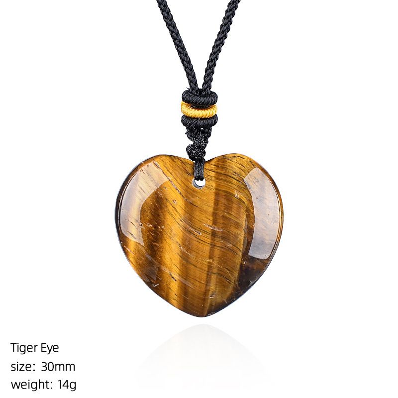 Colar de amor de cristal natural de 30Mm, pingente de coração de pêssego de pedra áspera simples para homens e mulheres do Dia dos Namorados com gravura em forma de coração de pedra natural.