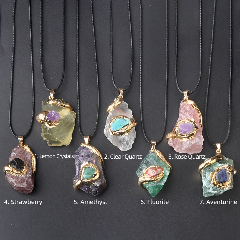 20 ~ 40Mm cristal dourado pingente de pedra áspera de cristal multicolorido colar irregular acessórios de jóias